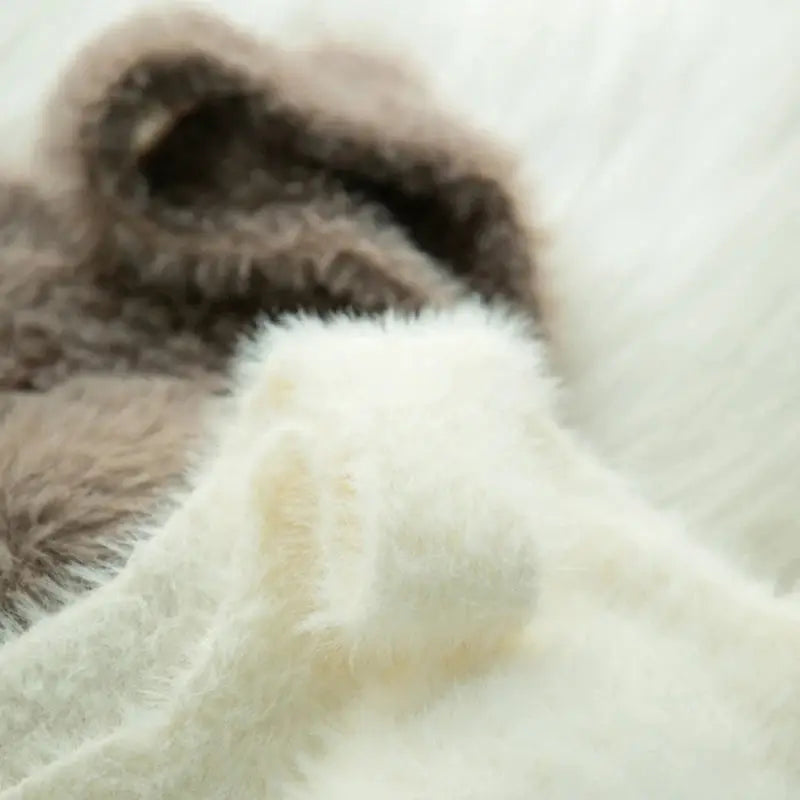 Simples Market plush fleece thermal underwear fabric in cream and brown, soft faux cashmere feel