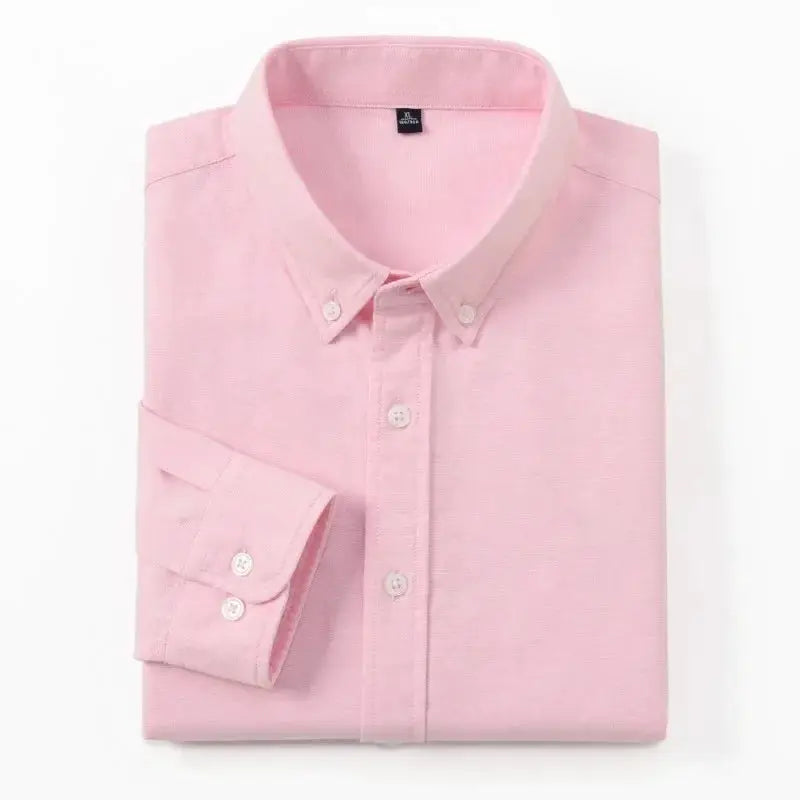 Men's pink slim-fit oxford cotton shirt with long sleeves, Simples Market.