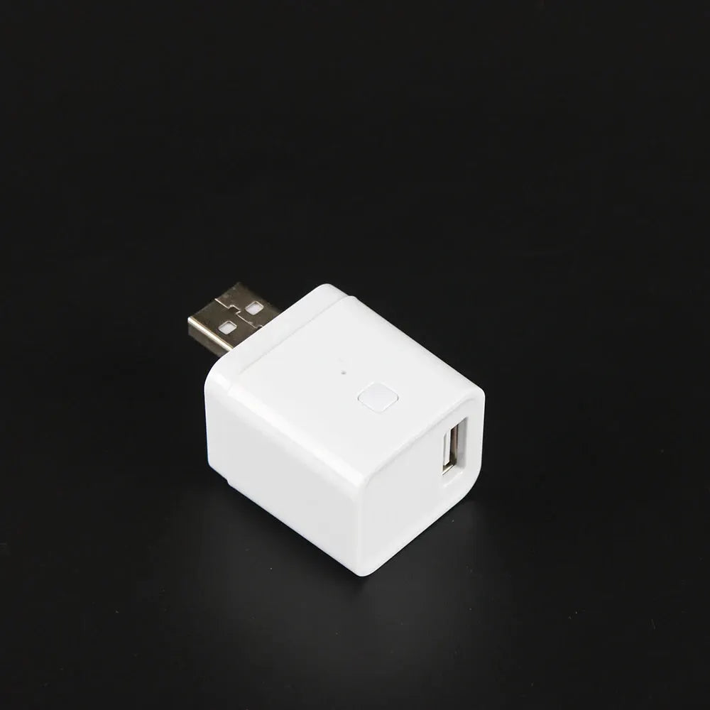 White cube USB power adaptor with integrated plug and USB-A port