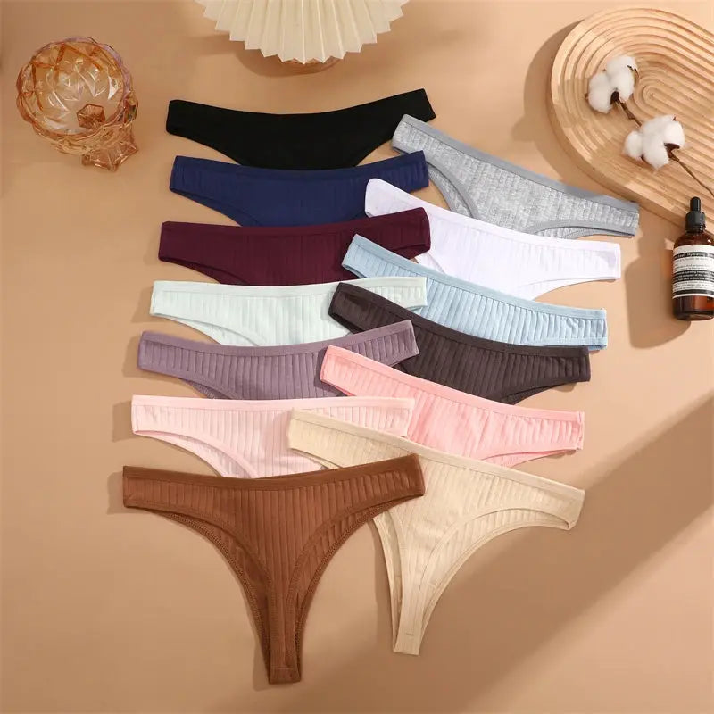 7-pack women's cotton striped thongs, low-waist G-string underwear in assorted colors, Simples Market