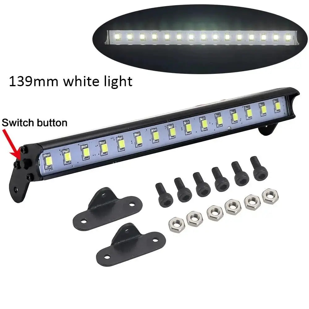 RC Car Roof LED Light Bar 53 to 149 mm Adjustable for One Tenth and One Eighth Scale Crawlers Fits TRX4 And SCX10