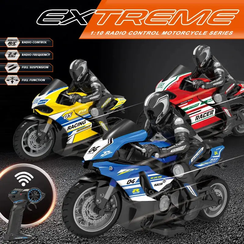 High Speed RC Motorcycle 1-6 and 1-10 Scale Electric Remote Control Bike 4CH Drift Car for Kids