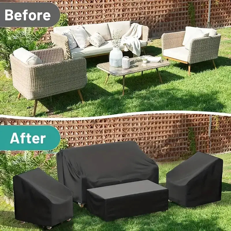 Simples Market 4-piece patio furniture covers set; heavy-duty waterproof black covers for rattan outdoor furniture.