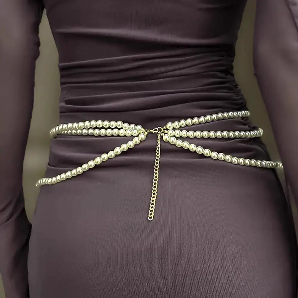 Y2K Retro Multilayer Pearl Waist Chain Belt For Women Lightweight Elegant Body Jewelry Accessory