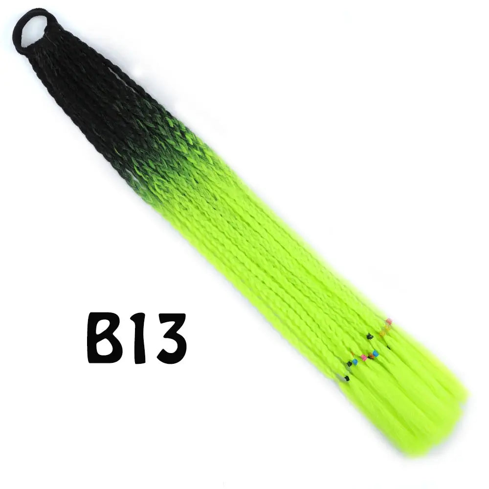 Simples Market synthetic gradient braided ponytail extension with elastic band, black to neon lime, 24 inch