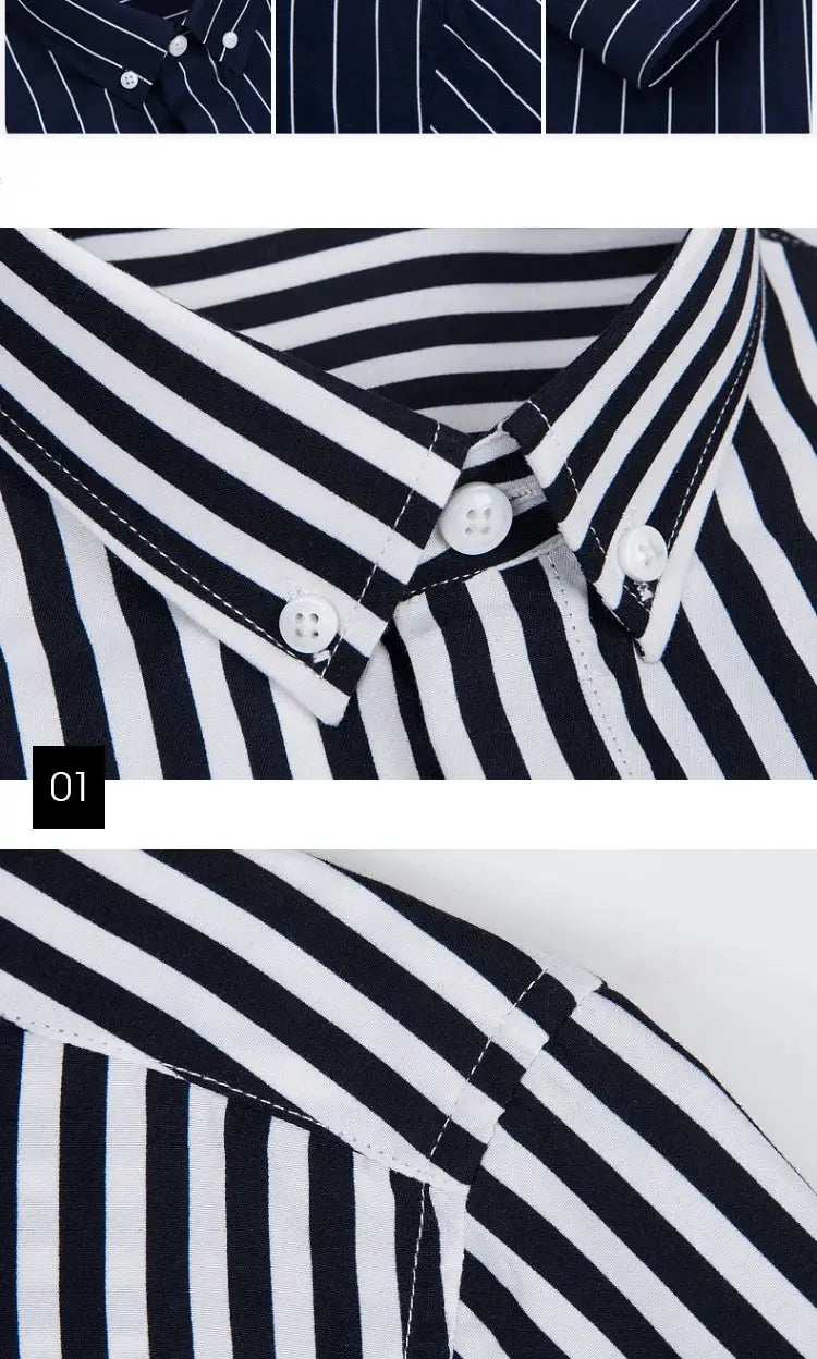 Simples Market men's striped navy shirt with white vertical stripes, long sleeves and button-down collar