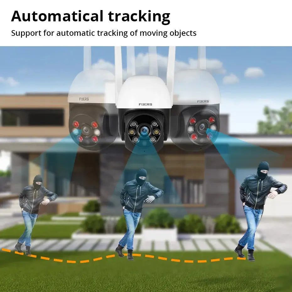 Fuers 8MP 4K outdoor security camera system with AI human detection and auto-tracking, 3 white dome cameras Tuya Smart
