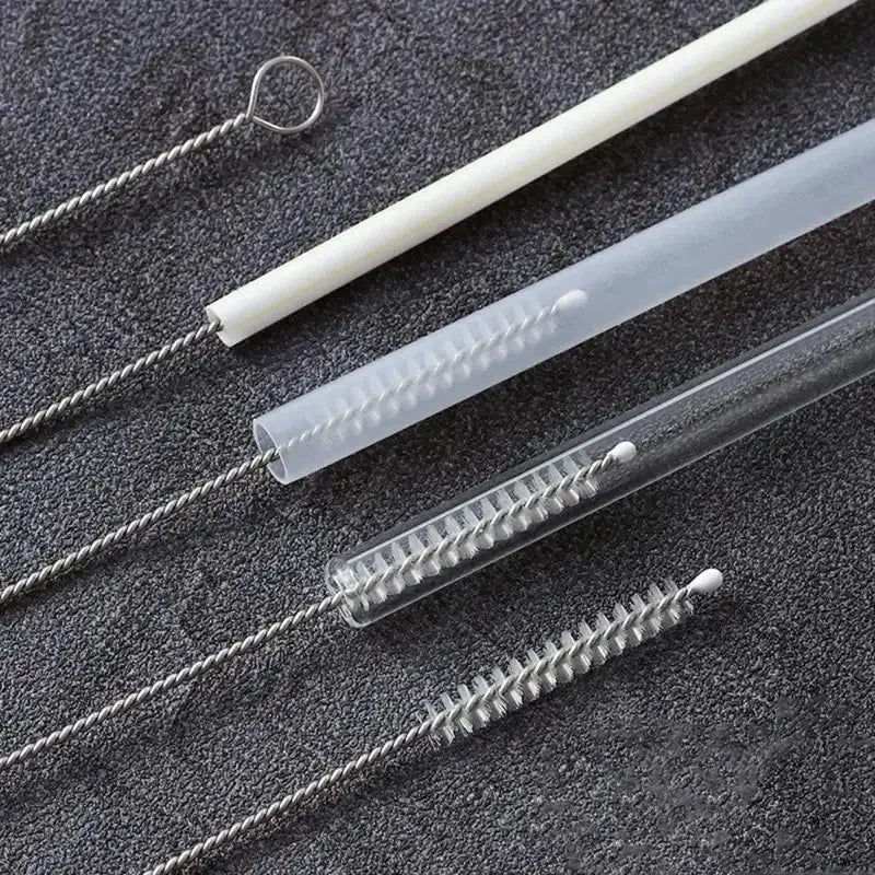 Drinking straw cleaning brush kit, 4-piece set with nylon bristles and stainless steel handles for baby bottles