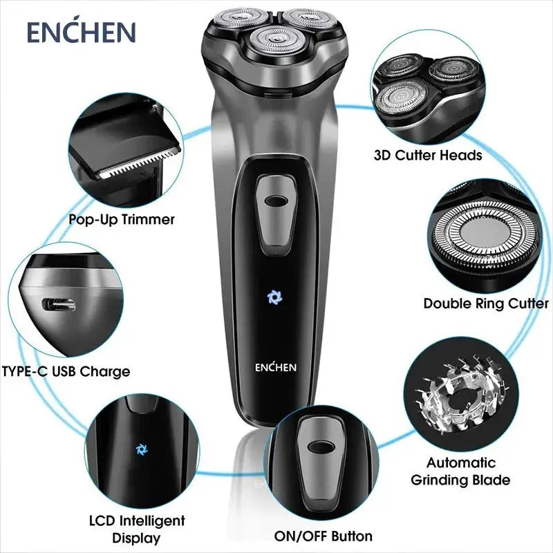 Enchen Blackstone Rotary Shaver For Men With 3D Floating Blade System Washable USB Type C Rechargeable