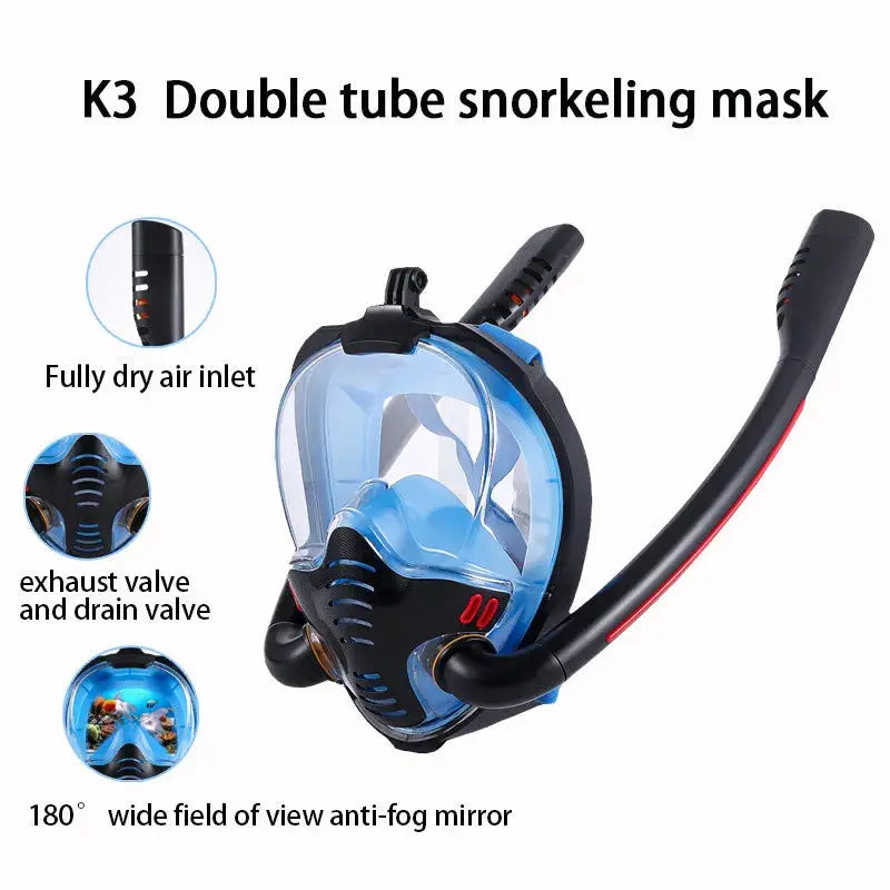 Double Tube Silicone Full Dry Snorkeling Mask For Adults Self Contained Underwater Breathing Goggles