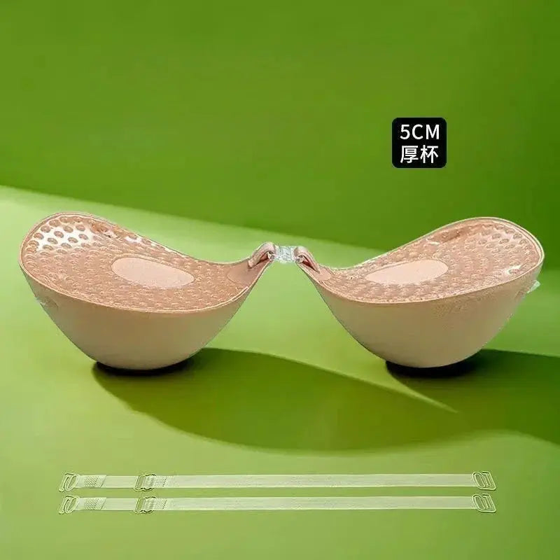 Simples Market 5cm thick beige silicone adhesive bra nipple tape; reusable, strapless chest sticker