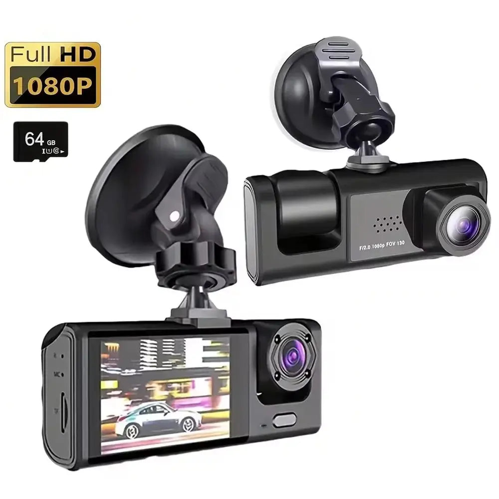 Simples Market dash cam with IR night vision, 64GB microSD, 1080P, 3-camera DVR, 2-inch IPS display