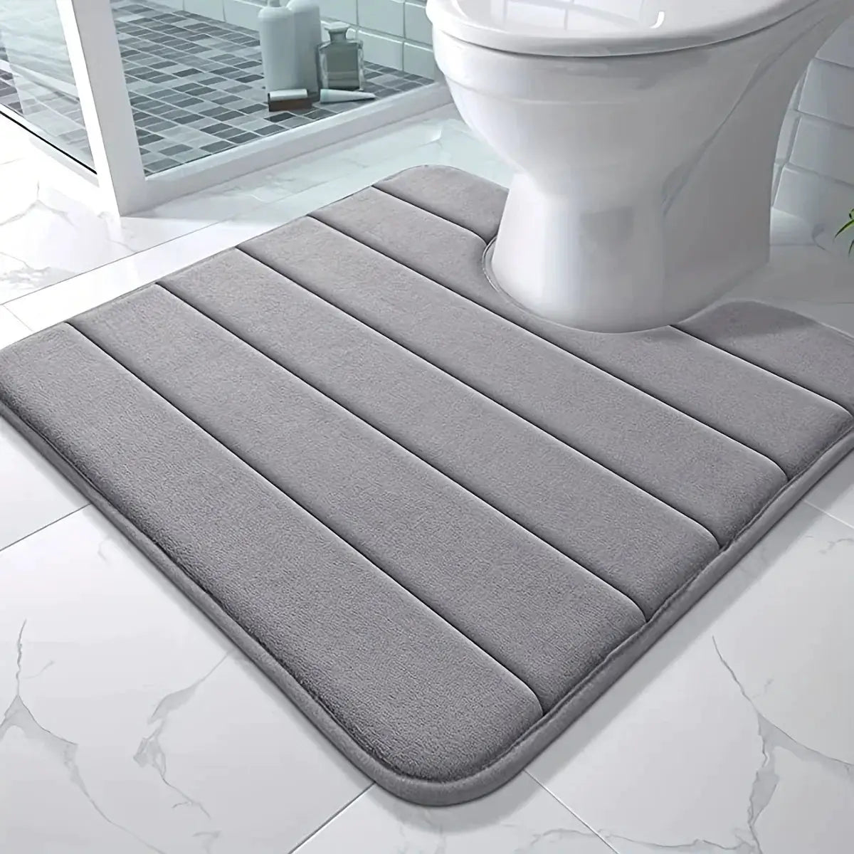 U Shaped Toilet Mat Memory Foam Bath Mat Non Slip Super Absorbent Bathroom Carpet