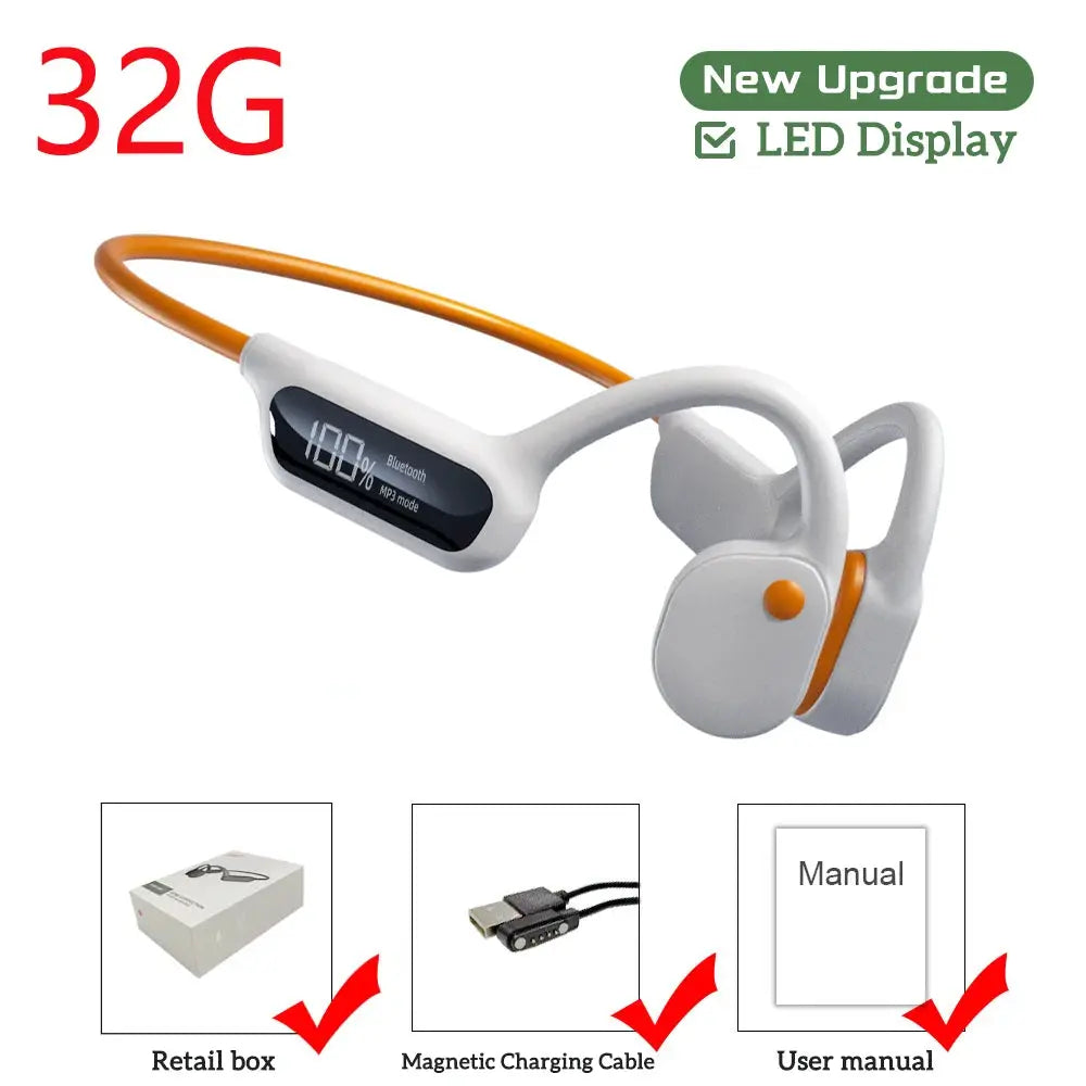 Bone Conduction Earphones IPX8 Waterproof Headset Bluetooth 5.4 Wireless 32GB Storage HiFi Stereo For Swimming