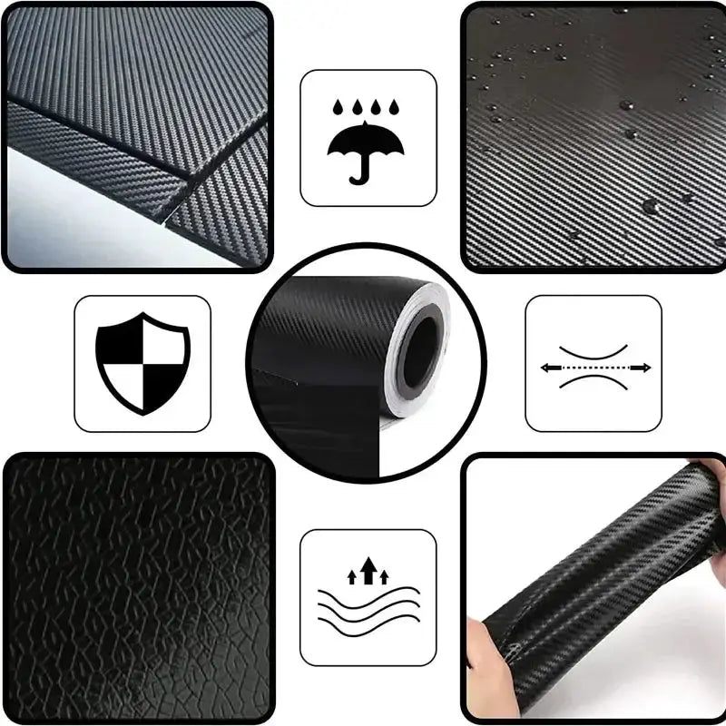 Car interior PU leather braided trim strip roll Simples Market, self-adhesive, carbon-fiber pattern, universal fit