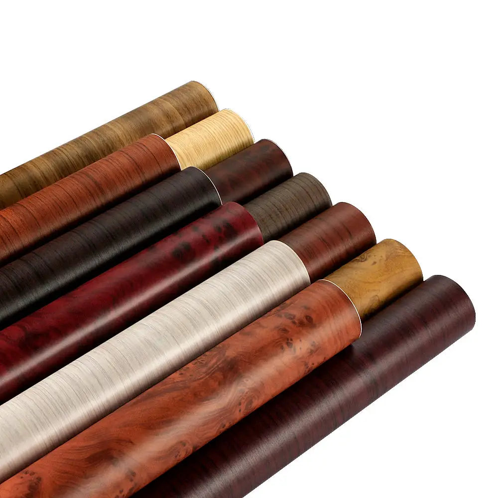 Wood grain textured PVC self-adhesive vinyl wrap rolls in assorted colors for cars and furniture