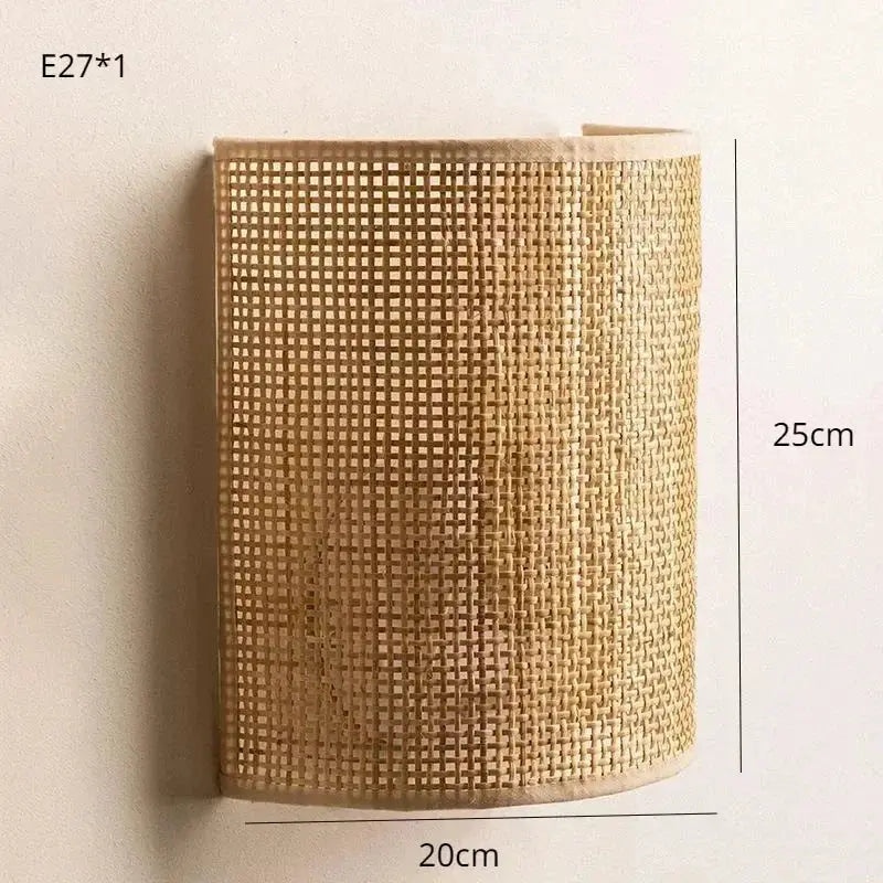Rattan wall lamp by Simples Market with woven shade, E27 socket, 25x20 cm