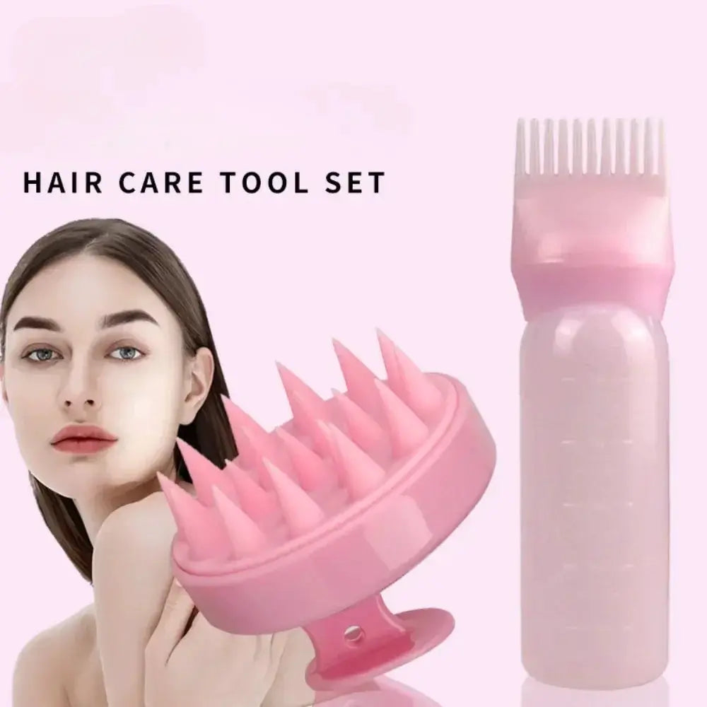 Silicone Shampoo Brush Head Scalp Massage Comb Hair Dye Tint Oil Applicator Bottle With Brush