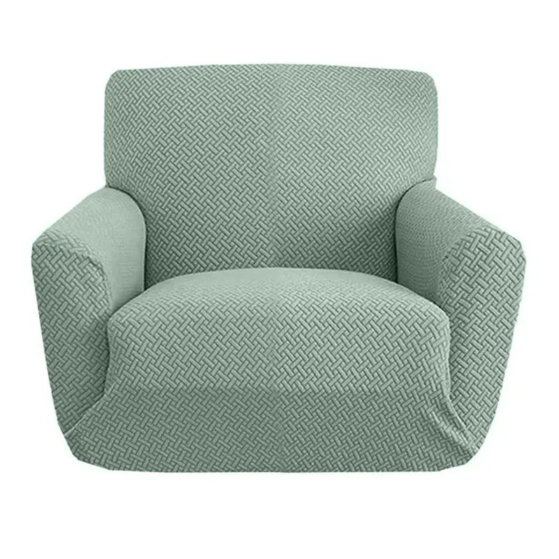 Armchair slipcover by Simples Market, jacquard polyester in sage green, 1-seat elastic cover