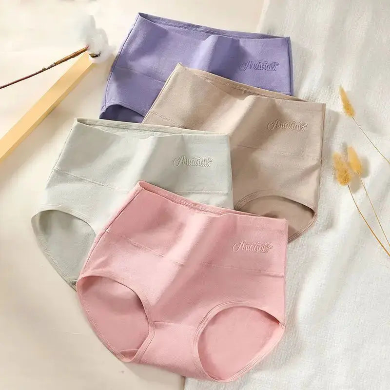 4-piece high-waist cotton panties set from Simples Market in assorted pastel colors