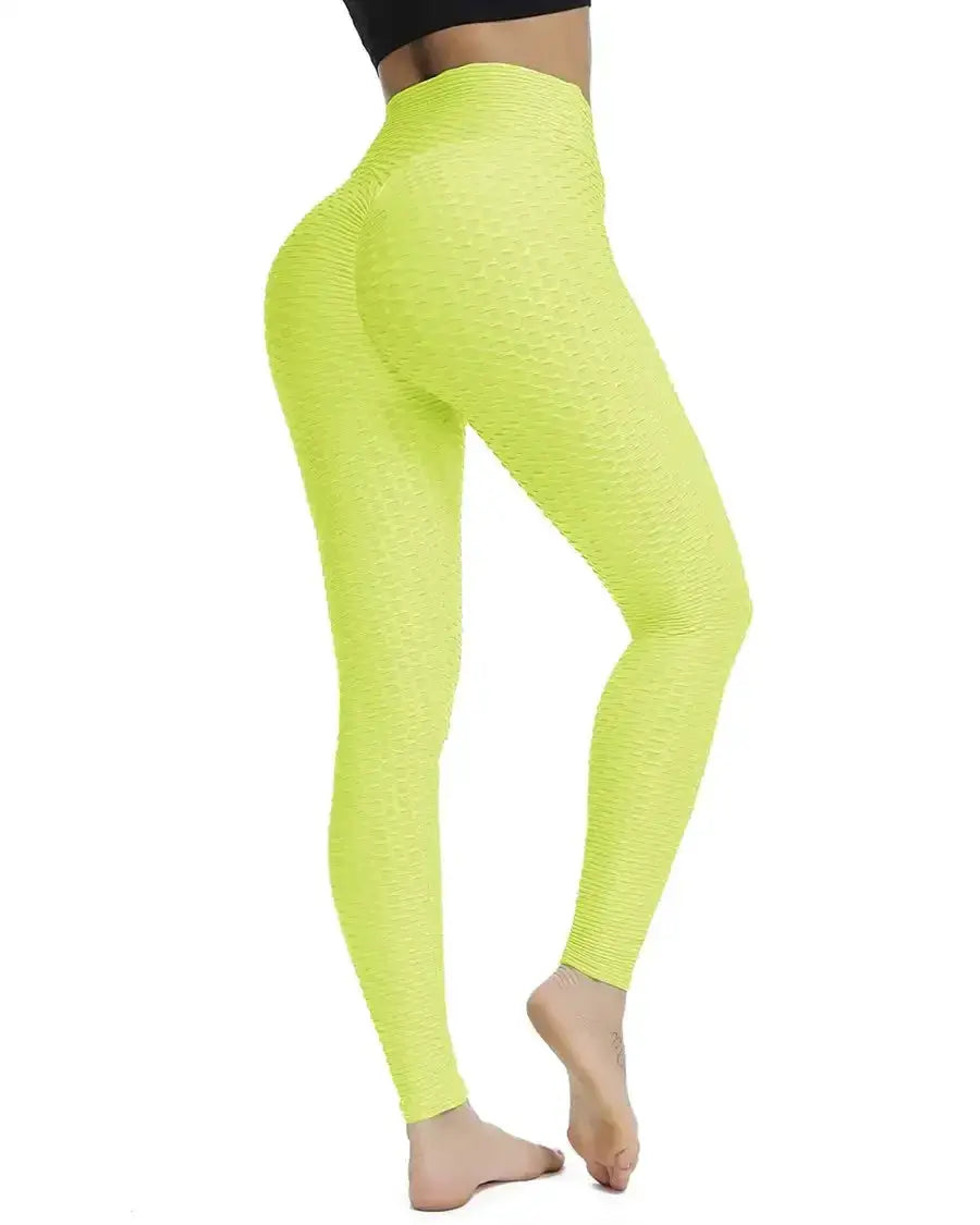 Push Up Leggings neon yellow high-waist workout tights with scrunch butt, Simples Market