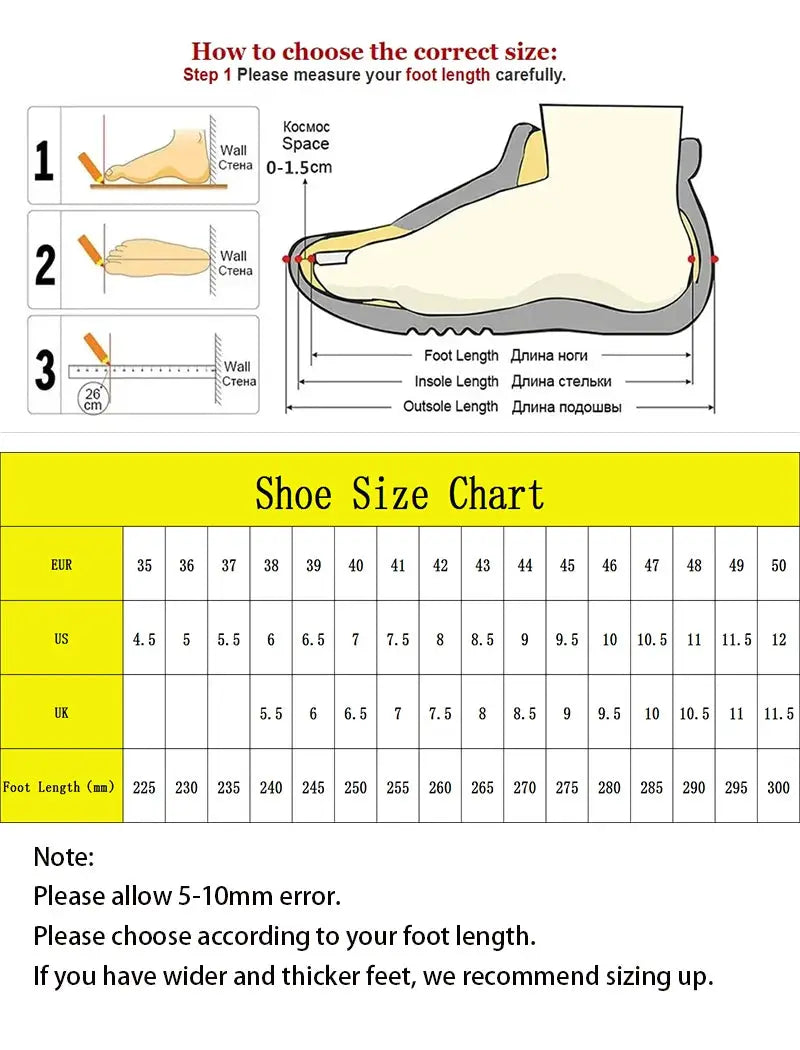 Men's breathable thick-soled casual sneakers by Simples Market with size chart and outdoor running four-season design.