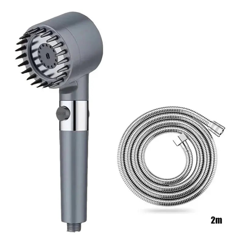 Simples Market portable shower filter head, gray finish with 2m flexible hose and multiple spray modes