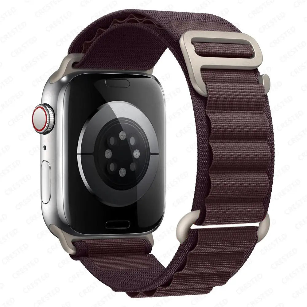 Simples Market nylon Alpine Apple Watch strap, burgundy, adjustable buckle
