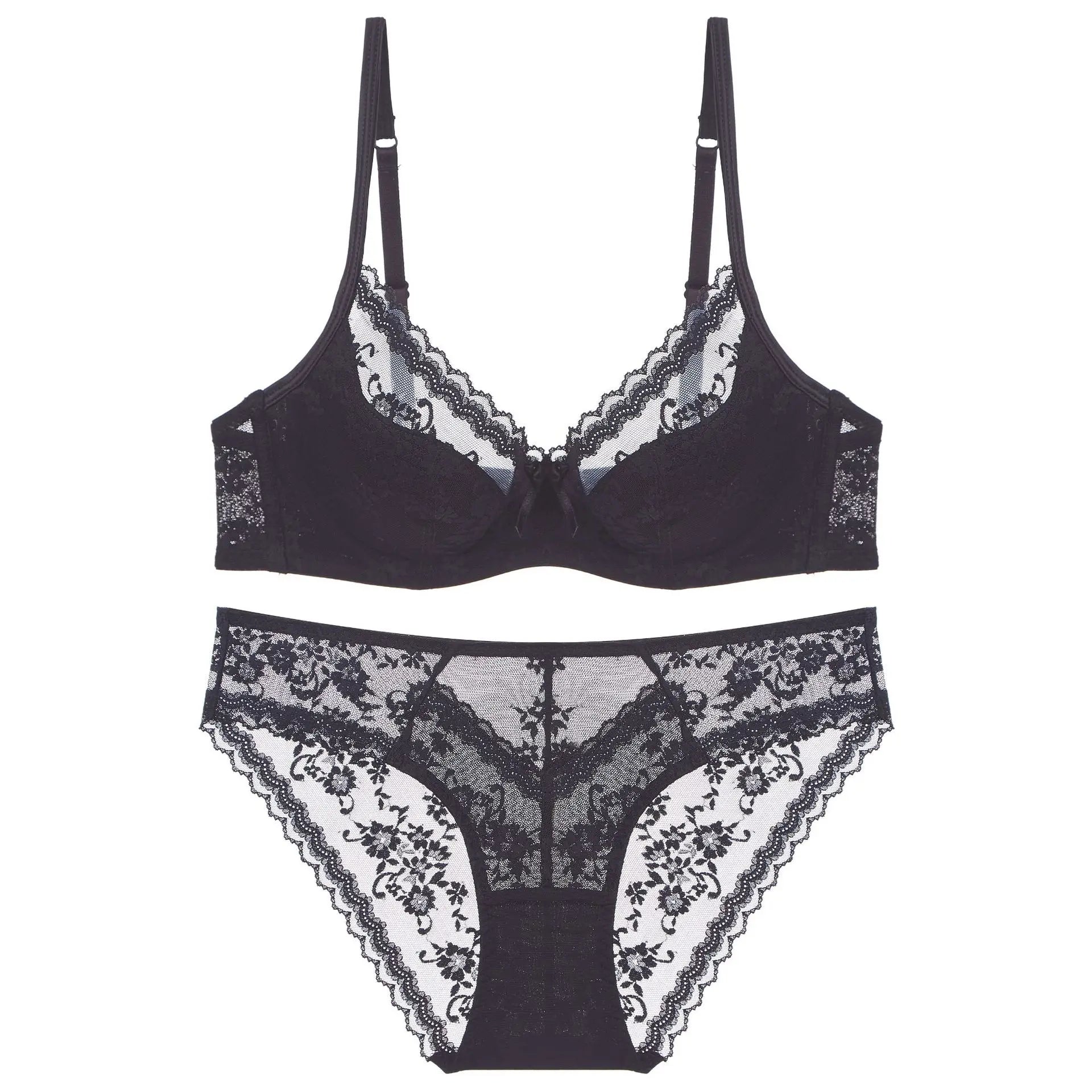 Summer Lace Embroidery Lingerie Set Breathable Push Up Bra Briefs