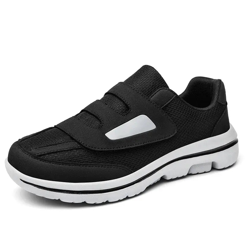 Wide Toe Sneakers by Simples Market, black mesh upper, velcro straps, white sole
