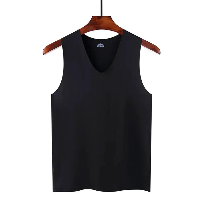 Summer Men's Ice Silk Sleeveless Undershirt Non-Marking Breathable Base Layer for Sports Fitness and Home Wear