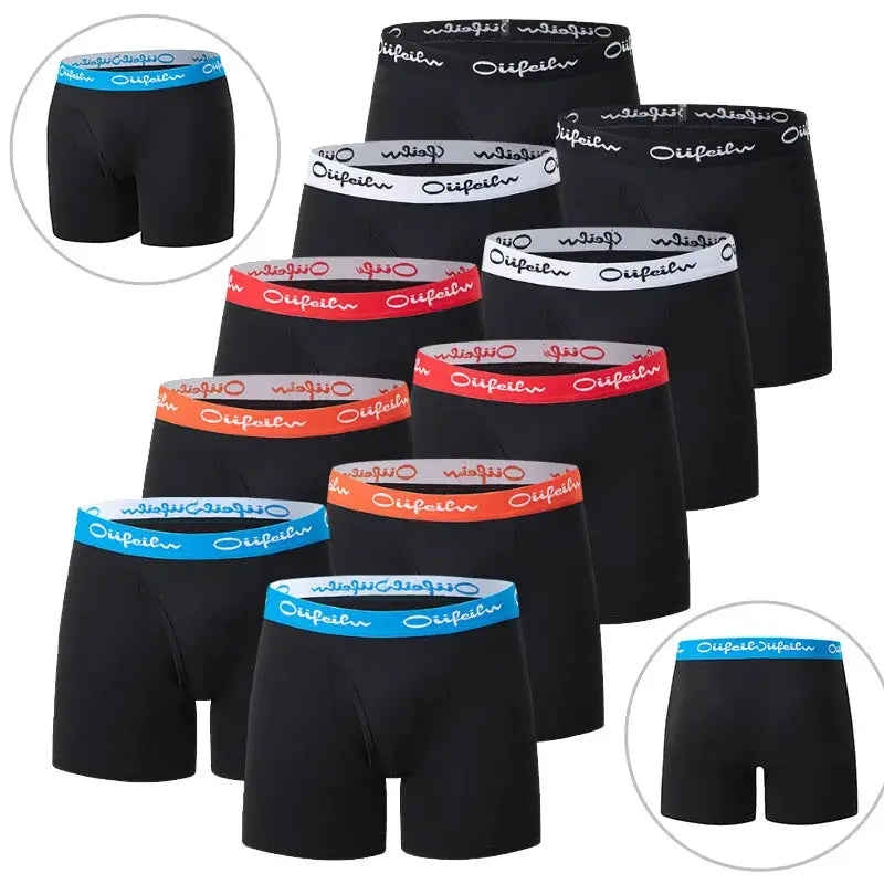 Men's boxer briefs 10-pack in black with assorted colored waistbands