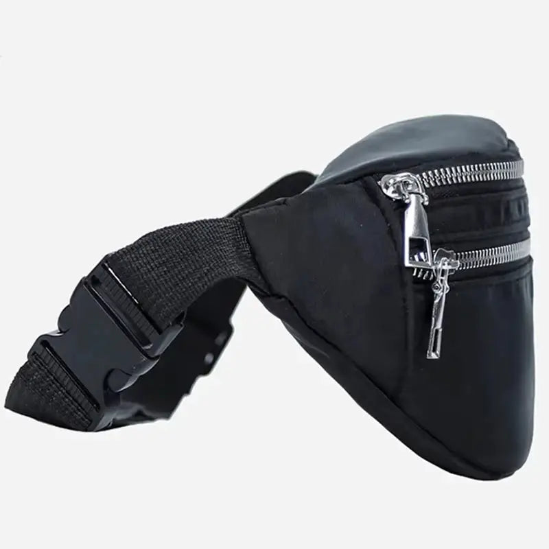 Fanny pack, black with zippered pockets and adjustable buckle strap