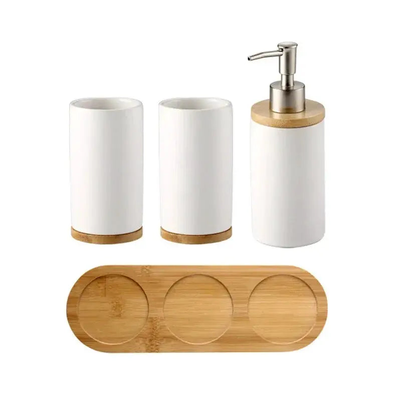 Ceramic Bathroom Set With Soap Dispenser Toothbrush Holder Tumbler