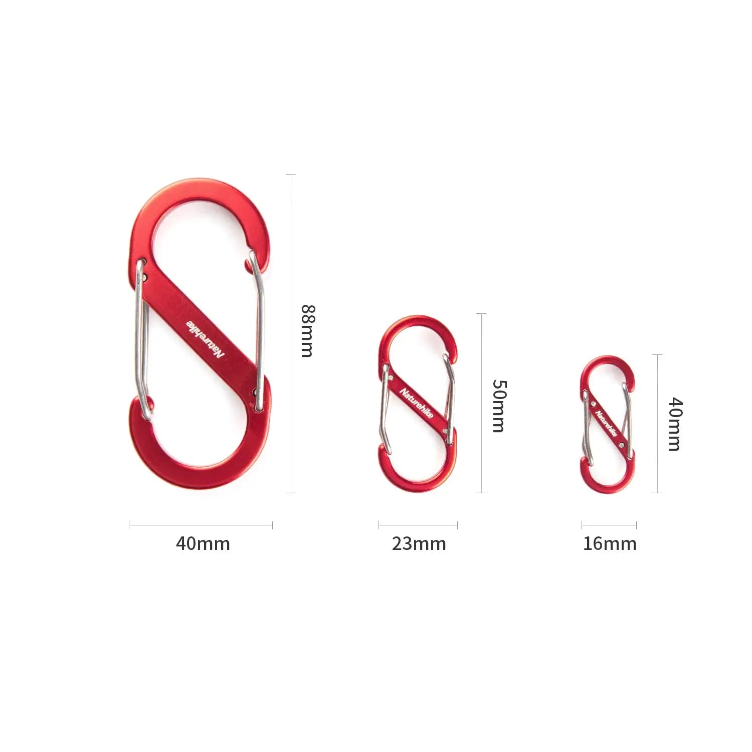 Naturehike red aluminum S-shaped mountaineering buckle set in three sizes (40mm, 23mm, 16mm) by Simples Market
