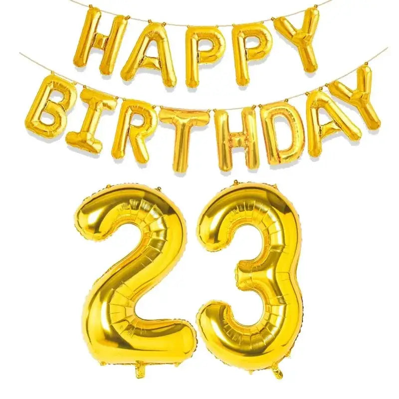 15 Piece Gold Happy Birthday Foil Balloons Set With Numeric Cutouts For Milestone Ages 10 To 60 Kids And Adults