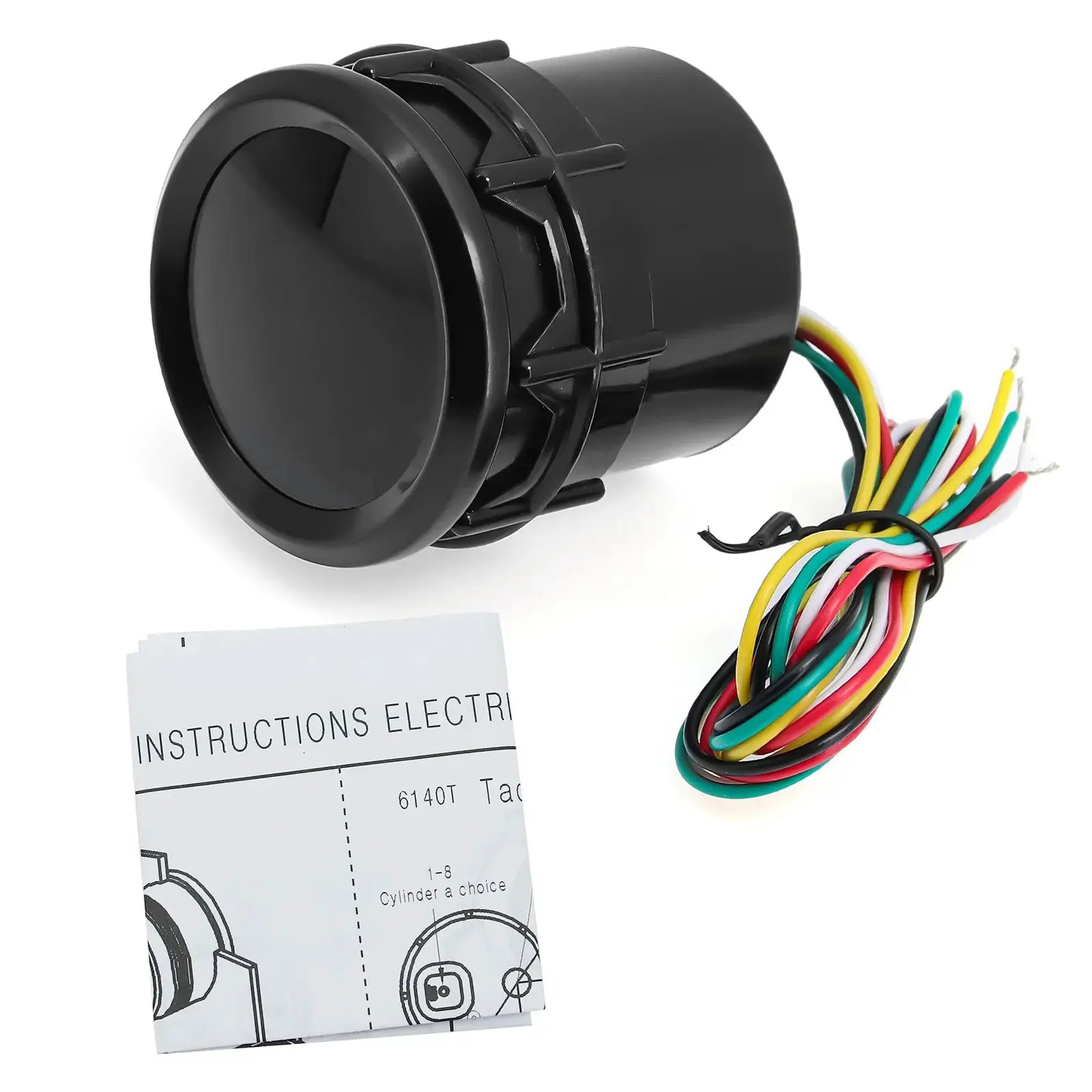 52mm black tachometer gauge with multicolor wiring harness for petrol racing cars