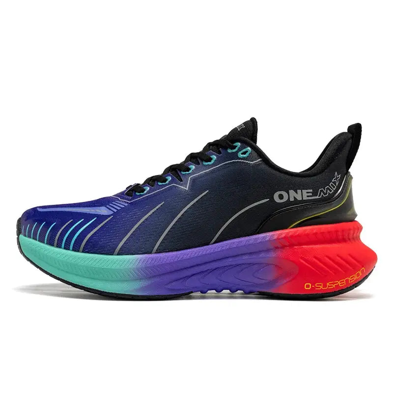 ONEMIX lace-up running sneaker with navy upper and rainbow gradient midsole, Simples Market