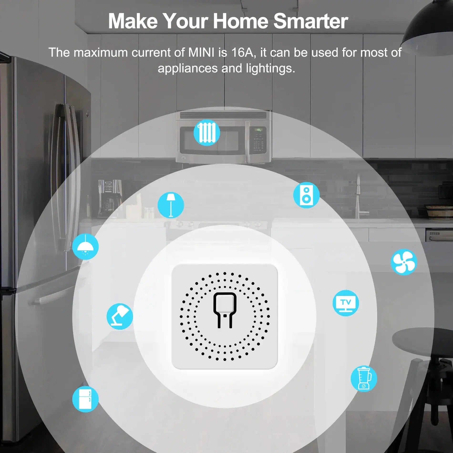 Simples Market mini 16A WiFi smart switch with 2-way control in a modern kitchen