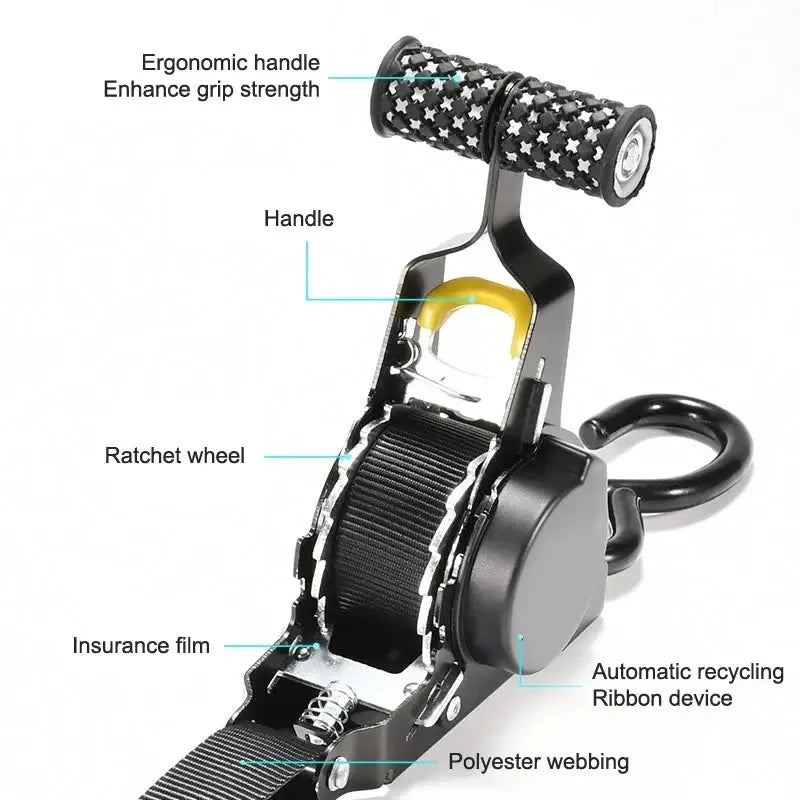 Auto Straps For Cargo Tape Retractable Belts And Ratchet Tensioners For Cars Motorcycles And Luggage