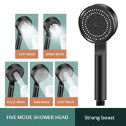 5 Mode Pressure Boost Shower Head With Adjustable Spray Modes And One Button Water Stop ABS Plastic Shower Accessory