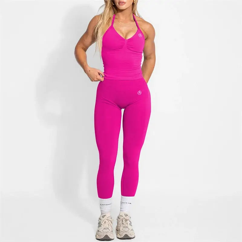 Women's Halter Yoga Set With High Waist Leggings Two Piece Gymwear