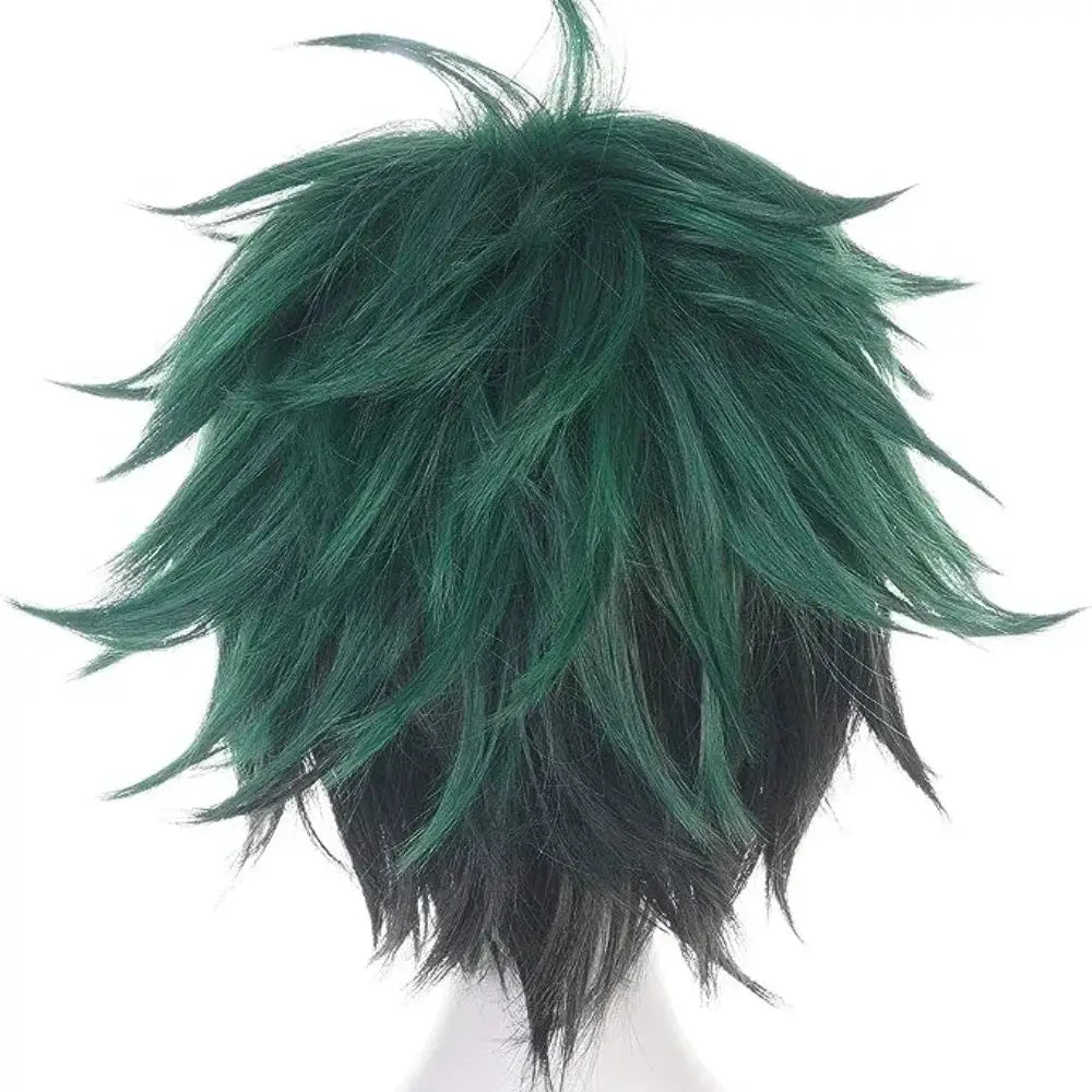 Izuku Midoriya cosplay wig in green and black with a layered, spiky style