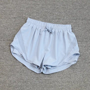 Women's light-blue breathable quick-drying running shorts with elastic waistband and drawstring