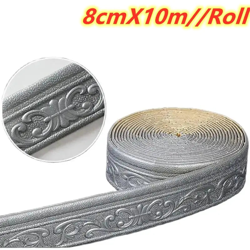 HomeGuard 3D Self Adhesive Waterproof Wall Trim Skirting Border Baseboard 10m Roll Easy Install