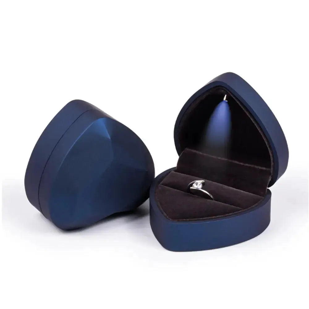LED Jewelry Ring Box With Light Leather Exterior And Velvet Interior For Proposal Engagement Wedding Gift