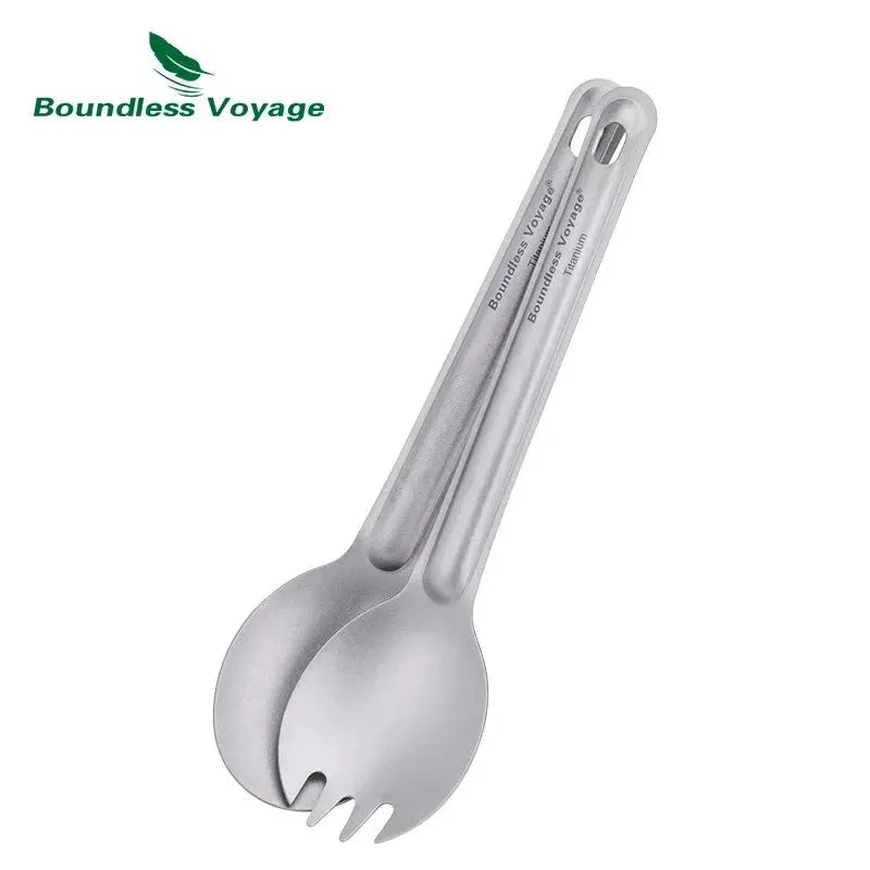 Boundless Voyage titanium spork spoon set, two lightweight reusable camping flatware pieces