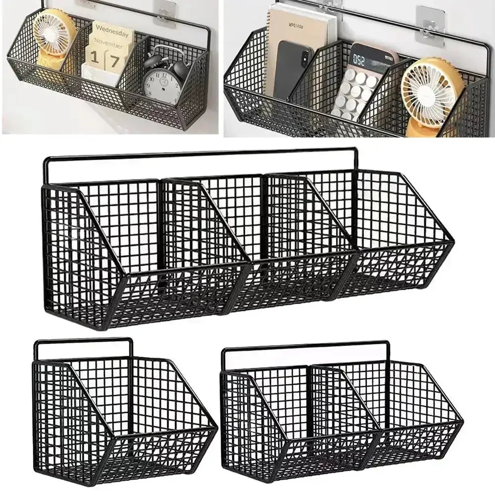 Simples Market wall-mounted black metal wire storage basket with four compartments for spices and produce