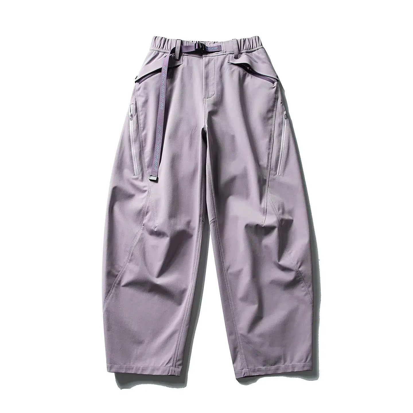 Simples Market Ultra Loose lavender outdoor cargo pants with belt, wide-leg, waterproof zip pockets