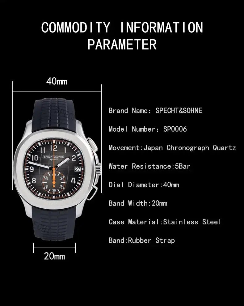 Specht & Söhne wristwatch with stainless steel case and rubber strap